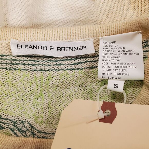 Eleanor P Brenner Women's White Sweater with Green Sequins, Size S - Picture 2 of 6